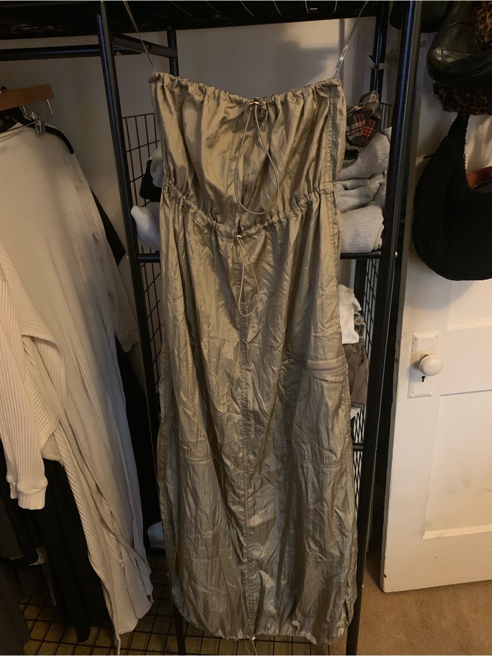 Rare London Olive Drawstring Strapless Maxi